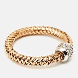 Roberto Coin Diamond 18k Two Tone Gold Flexible Ring Size 53