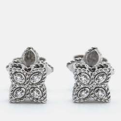 Roberto Coin Princess Flower Diamond Ruby 18k White Gold Earrings