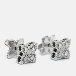 Roberto Coin Princess Flower Diamond Ruby 18k White Gold Earrings