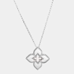 Roberto Coin Venetian Princess Open Flower Diamond 18k White Gold Pendant Necklace