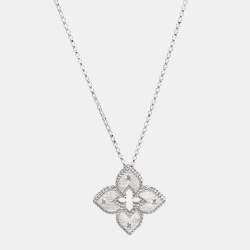 Roberto Coin Venetian Princess Open Flower Diamond 18k White Gold Pendant Necklace