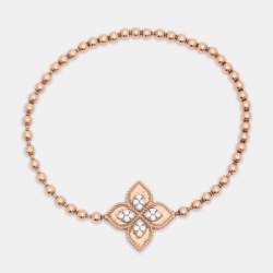 Pre Owned Roberto Coin Diamond Princess Flower 18k Rose Gold Stretchable Bracelet