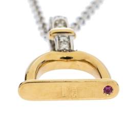 Pre Owned Roberto Coin Cheval Stirrup Diamond Two Tone 18K Gold Pendant Necklace