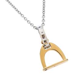 Pre Owned Roberto Coin Cheval Stirrup Diamond Two Tone 18K Gold Pendant Necklace