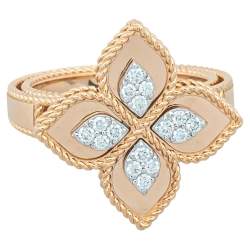 Roberto Coin Princess Flower Diamond 18K Rose Gold Ring Size 54