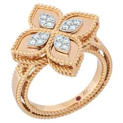 Roberto Coin Princess Flower Diamond 18K Rose Gold Ring Size 54