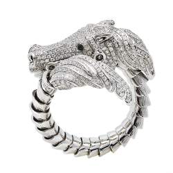 Pre Owned Roberto Coin Diamond Pave 18K White Gold Horse Ring Size 54