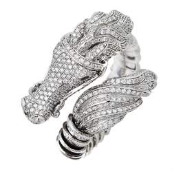 Pre Owned Roberto Coin Diamond Pave 18K White Gold Horse Ring Size 54