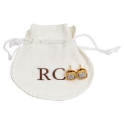 Roberto Coin New Barocco Diamond 18k Two Tone Gold Square Stud Earrings