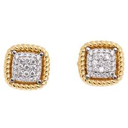 Roberto Coin New Barocco Diamond 18k Two Tone Gold Square Stud Earrings