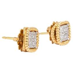 Roberto Coin New Barocco Diamond 18k Two Tone Gold Square Stud Earrings