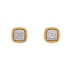 Roberto Coin New Barocco Diamond 18k Two Tone Gold Square Stud Earrings