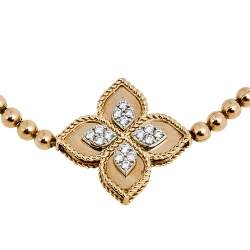 Pre Owned Roberto Coin Diamond Princess Flower 18k Rose Gold Stretchable Bracelet