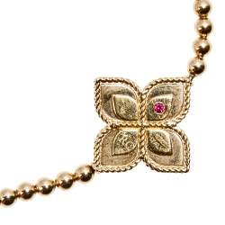 Pre Owned Roberto Coin Diamond Princess Flower 18k Rose Gold Stretchable Bracelet