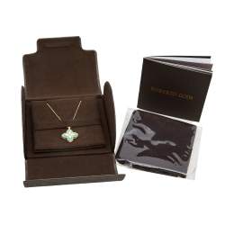 Pre Owned Roberto Coin Princess Flower Malachite Diamond 18k Rose Gold Pendant Necklace