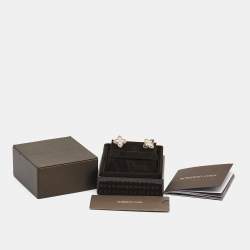 Pre Owned Roberto Coin Princess Flower Diamonds Black Jade 18k Rose Gold Earrings