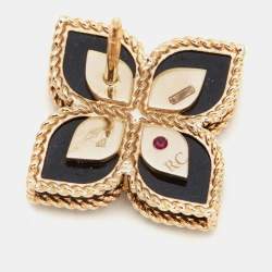 Pre Owned Roberto Coin Princess Flower Diamonds Black Jade 18k Rose Gold Earrings