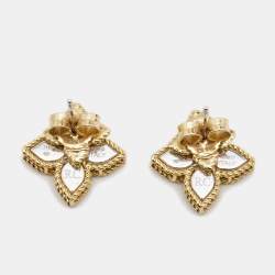 Pre Owned Roberto Coin Princess Flower Diamonds 18k Two Tone Gold Earrings