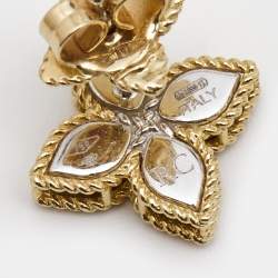 Pre Owned Roberto Coin Princess Flower Diamonds 18k Two Tone Gold Earrings