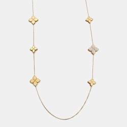 Roberto Coin Princess Flower Diamond 18k Two Tone Gold Station Necklace