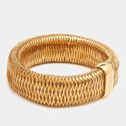 Roberto Coin Primavera Interwoven 18k Yellow Gold Wide Stretchable Bangle Bracelet