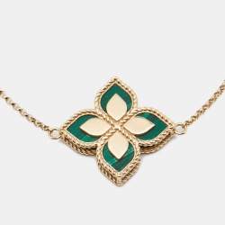 Pre Owned Roberto Coin Princess Flower Malachite Diamonds 18k Rose Gold Bracelet