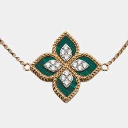 Pre Owned Roberto Coin Princess Flower Malachite Diamonds 18k Rose Gold Bracelet