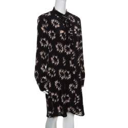 Pre Owned Rochas Black Ballerina Printed Silk Long Sleeve Shirt Dress L