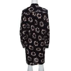Pre Owned Rochas Black Ballerina Printed Silk Long Sleeve Shirt Dress L