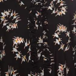 Pre Owned Rochas Black Ballerina Printed Silk Long Sleeve Shirt Dress L