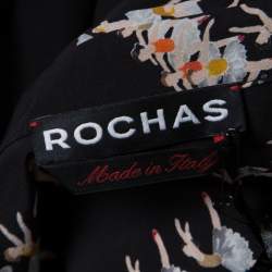 Pre Owned Rochas Black Ballerina Printed Silk Long Sleeve Shirt Dress L