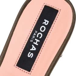 Rochas Beige Suede Crystal Embellished Flat Mule Slides Size 36.5