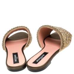 Rochas Beige Suede Crystal Embellished Flat Mule Slides Size 36.5