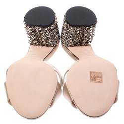 Rochas Gold Criss Cross Satin Heel Embellished Sandals Size 40