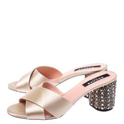 Rochas Gold Criss Cross Satin Heel Embellished Sandals Size 40