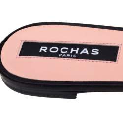 Rochas Black Satin Jewel Embellished Flat Slide Sandals Size 39