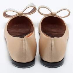 Rochas Gold Satin Crystal Bow Ballet Flats Size 38
