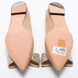 Rochas Gold Satin Crystal Bow Ballet Flats Size 38