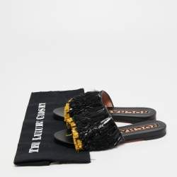 Rochas Black Fringe Embellished Suede Flat Slides Size 38
