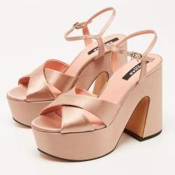 Rochas Beige Satin Platform Ankle Strap Sandals Size 40