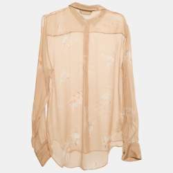 Pre Owned Rochas Beige Ballerina Print Silk Sheer Shirt L