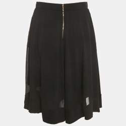Pre Owned Rochas Black Crinkled Crepe & Lace Paneled Mini Skirt M