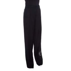 Pre Owned Rochas Black Floral Embroidered Mesh Detail Tailored Trousers XL