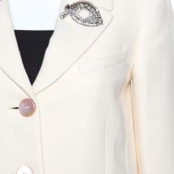 Rochas Cream Embellished Eye Motif Detail Two Button Blazer M