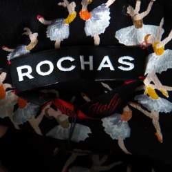 Pre Owned Rochas Black Ballerina Printed Silk Blouson Top M