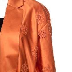Pre Owned Rochas Orange San Gallo Eyelet Embroidered Duchesse Satin Belted Overcoat L