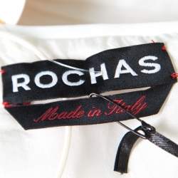 Rochas White Ruched Cotton Square Neck Paneled A Line Dress L 