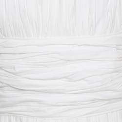 Rochas White Ruched Cotton Square Neck Paneled A Line Dress L 