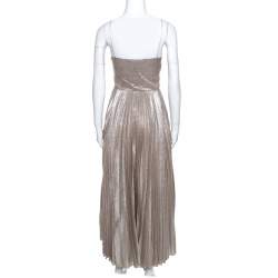 Pre Owned Rochas Silver Woven Silk Blend Sleeveless Pleated Dress M