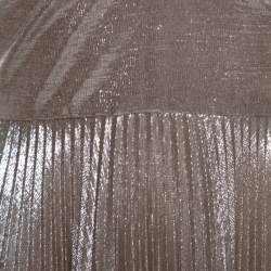 Pre Owned Rochas Silver Woven Silk Blend Sleeveless Pleated Dress M